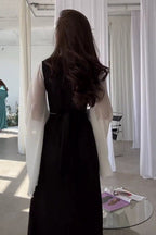 Zainab Contrast Flare Sleeve Maxi Dress-Black