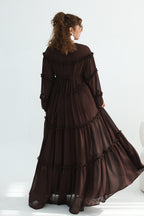 Tiered Ruffle Chiffon Maxi Dress-Coffee