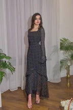 Polka Dot Chiffon Irregular Hem Maxi Dress with Ruffle Sleeves
