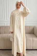 Embroidered Lace Texture Open-Front Duster Abaya