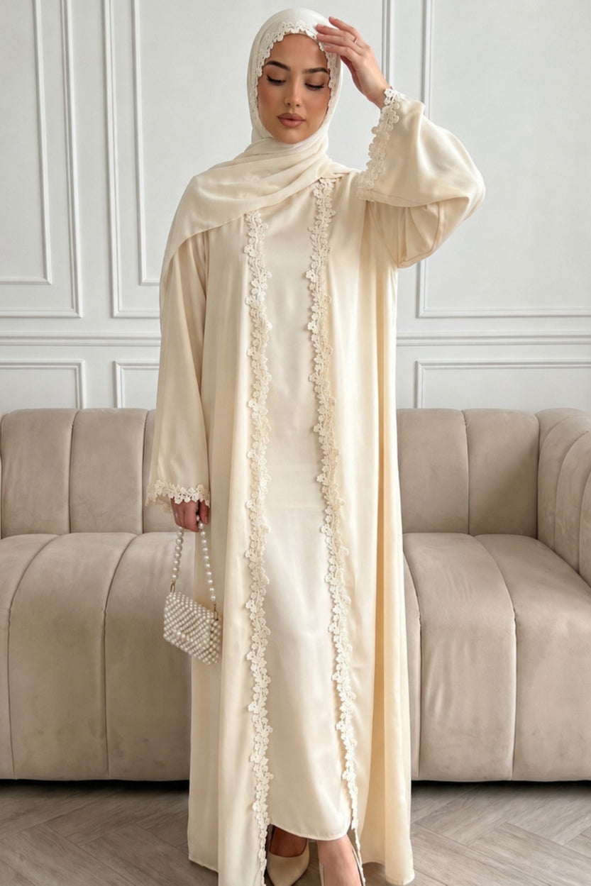 Embroidered Lace Texture Open-Front Duster Abaya