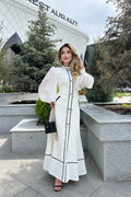 Contrast Trim Bow-Accent Maxi Dress-White