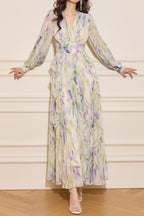 Enchanted Butterfly & Floral Cinched-Waist Full-Sweep Maxi Dress