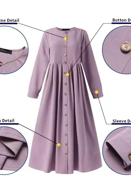 Sophisticated Pleated-Waist Shirt Dress-Purple