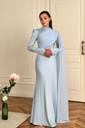 Slim-Fit Long Sleeve Luxury Evening Maxi Dress-Blue