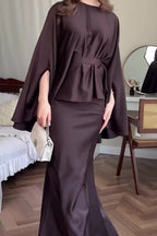 Sahar Cape Sleeve Belted Mermaid Co-ord