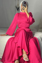 Lustrous Satin Asymmetric Tiered Gown-Red
