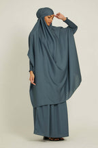 Sophisticated Integrated Hooded Abaya Set-Blue