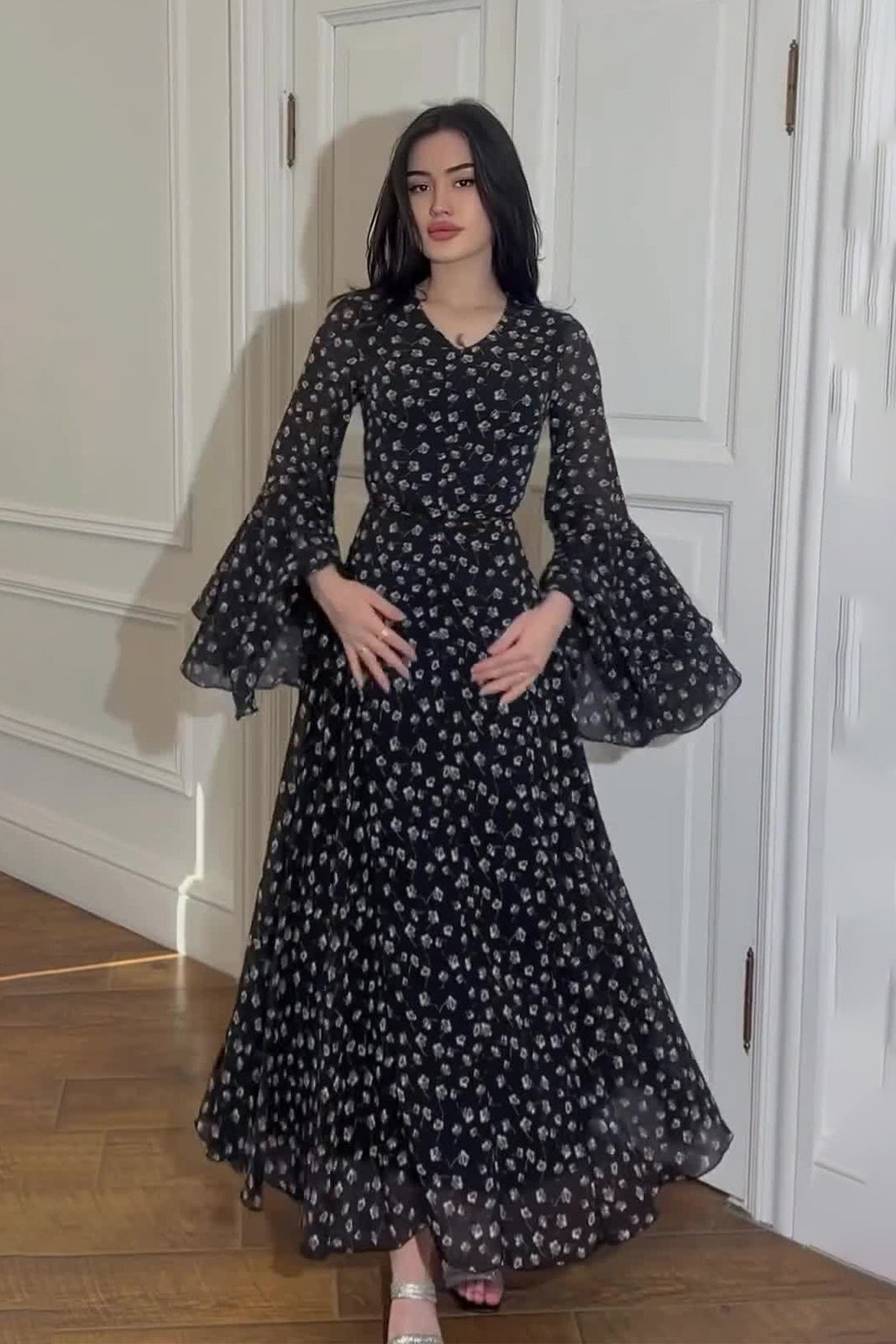 Mia Double Flare Sleeve Floral Maxi Dress