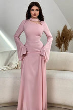 Minimalist Evening Dress with Flared Sleeves-Pink