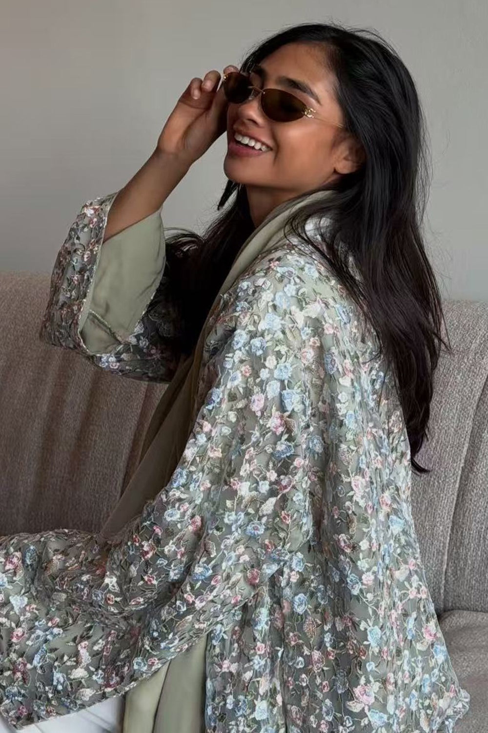 Full Floral Embroidered Double-Layer Abaya with Hijab