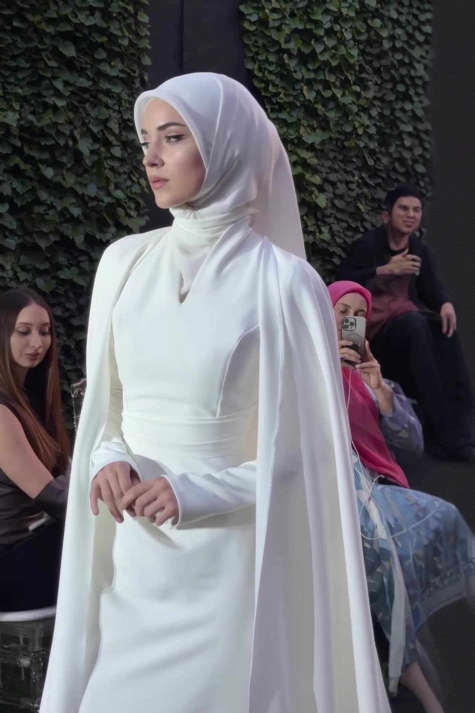 White Modest Cape-Sleeve Maxi Dress