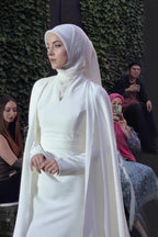 White Modest Cape-Sleeve Maxi Dress