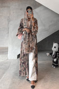 Floral Print Sheer Open Abaya & Matching Hijab Set