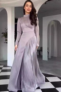 Two-Tone Asymmetrical High-Neck Maxi Dress-Purple
