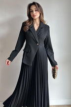 Amara Blazer Pleated Maxi Dress-Black