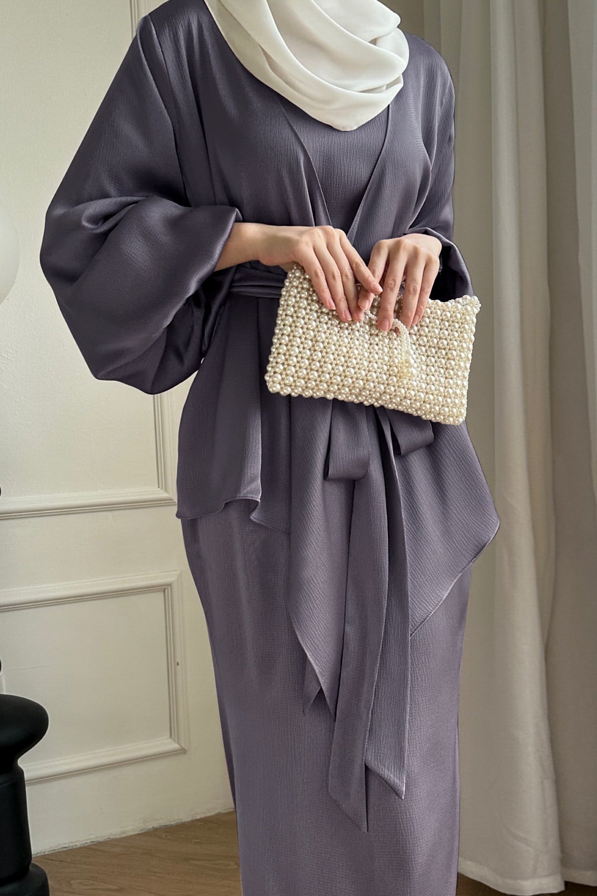 Modest Two-Piece Mermaid Dress & Kimono Set-Purple