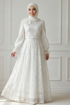 Double-Layer Lace Embroidered Maxi Dress-White
