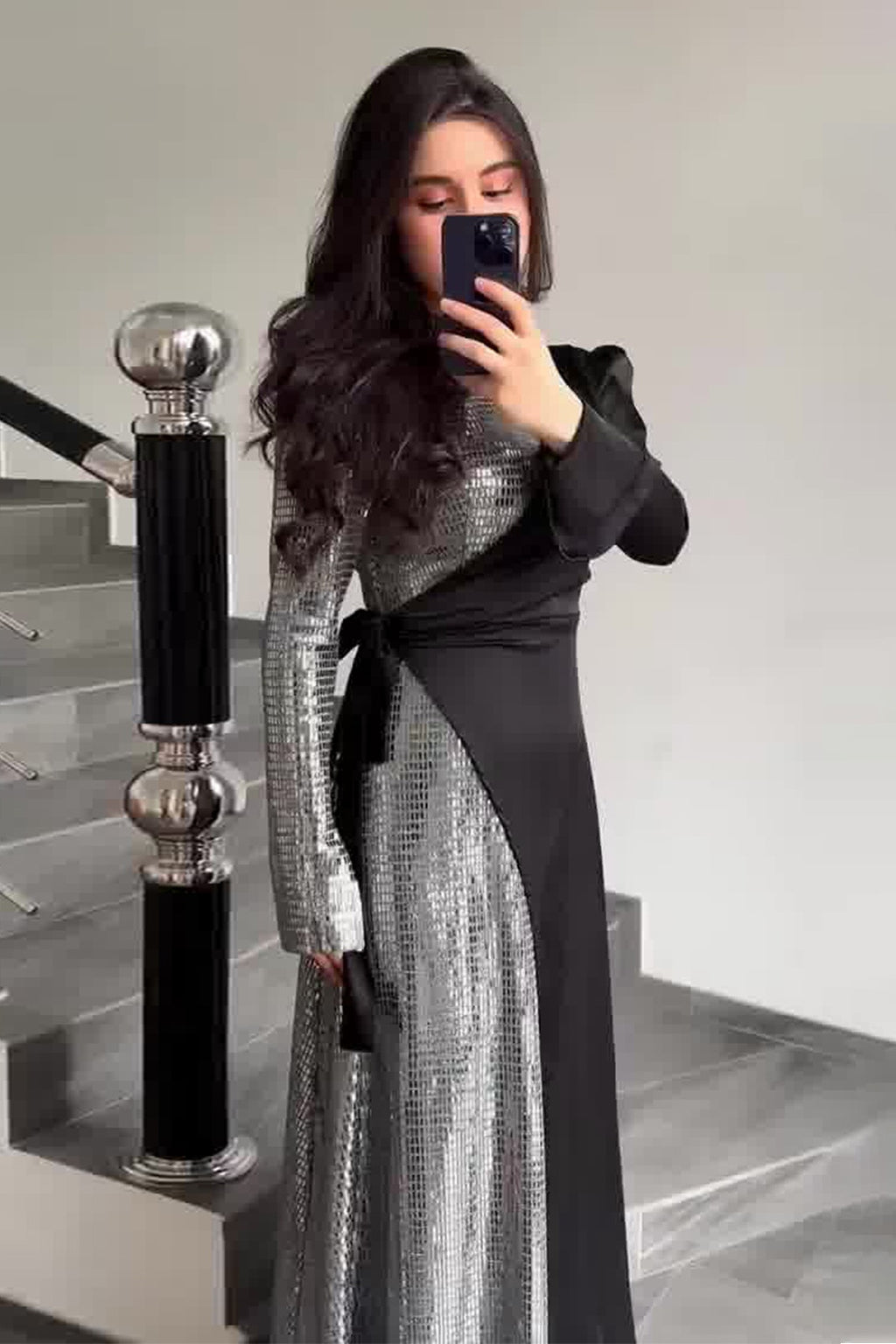 Lyla Sequin Wrap Side Tie Maxi Dress