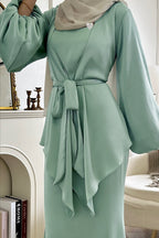 Modest Two-Piece Mermaid Dress & Kimono Set-Green