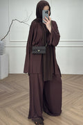 Draped Oversized Tunic & Wide-Leg Trouser Two-Piece Set-Brown
