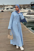 Mandarin Collar Modest Two-Piece Abaya Set-Blue