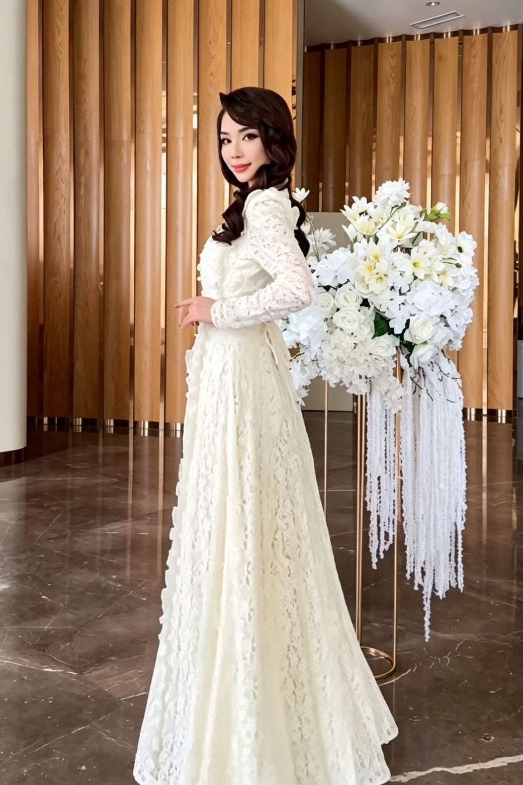 Elowen Scalloped Lace Maxi Dress-White
