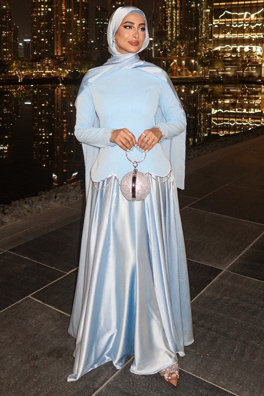 Luxury Satin-Finish Peplum Maxi Dress