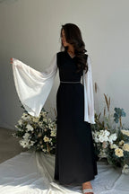 Zainab Contrast Flare Sleeve Maxi Dress-Black