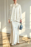 Floral Print Satin Zip-Front Tunic & Maxi Skirt Set