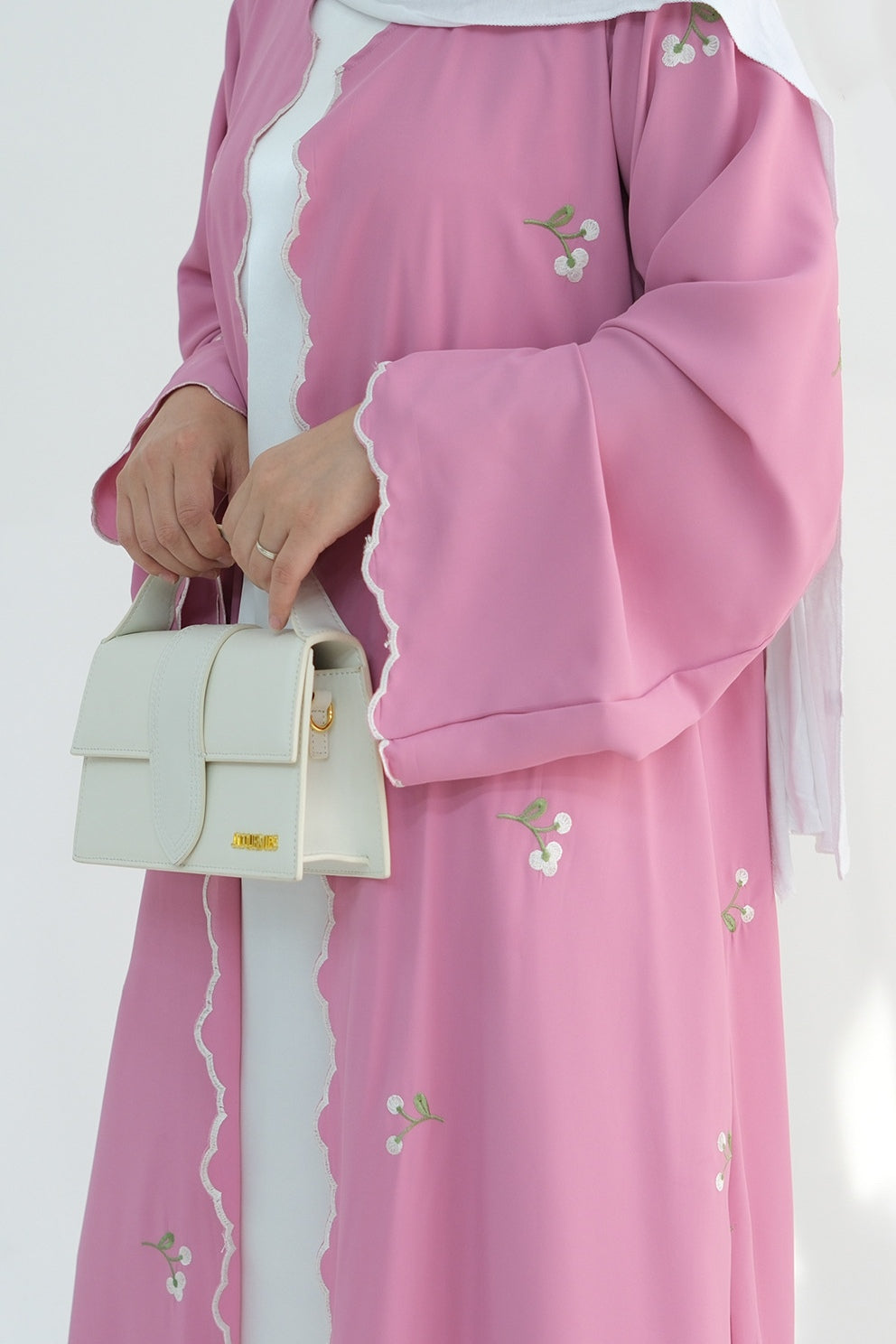 Floral Embroidered Open Abaya Dress