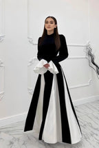 Zohra Contrast‑Panel Flare‑Cuff Maxi dress