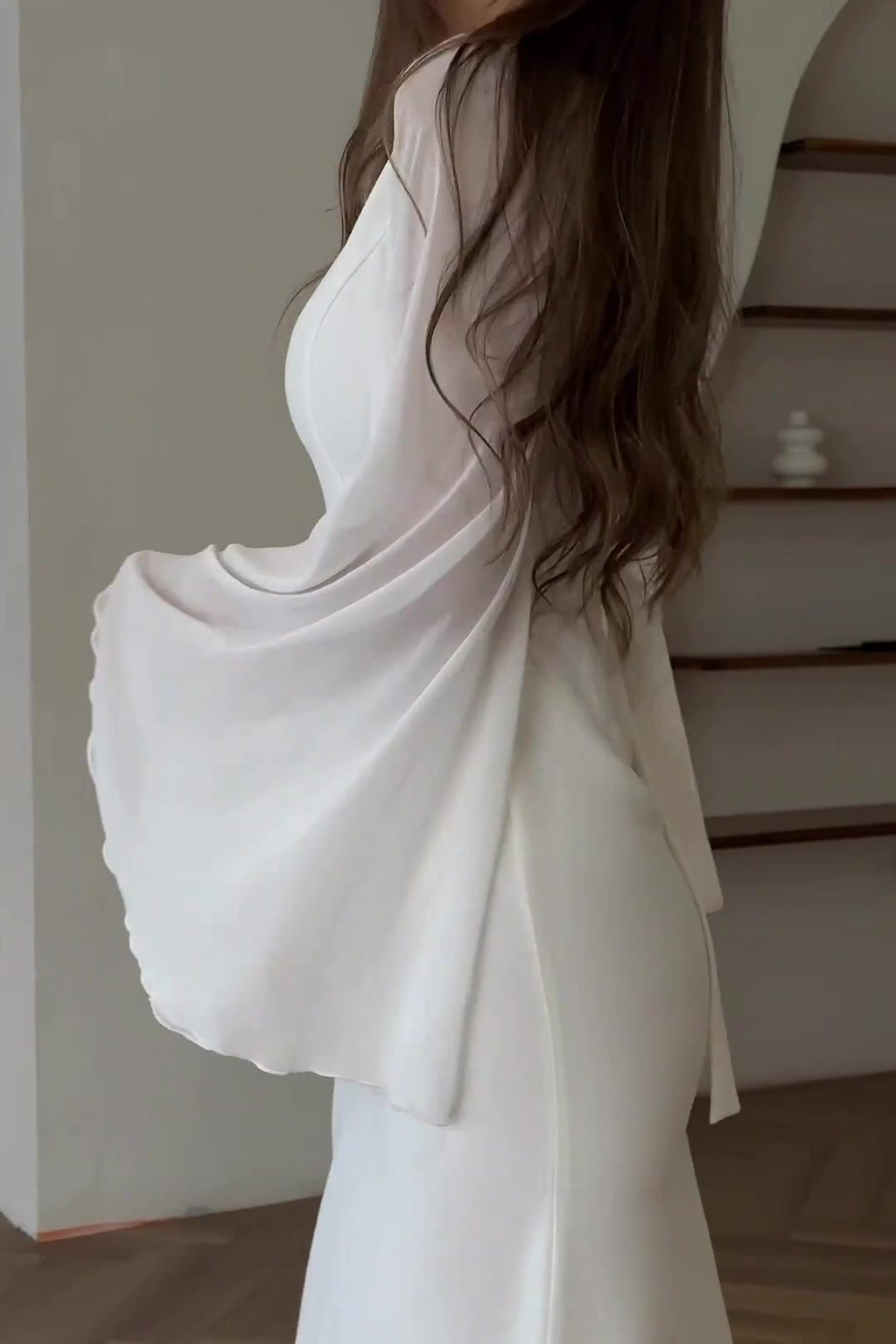 Zainab Contrast Flare Sleeve Maxi Dress-White