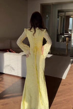 Fiona Lace Flare Sleeve Maxi Dress-Yellow