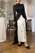 High-End Deconstructed Satin Gown with Embroidered Inner Layer-Black