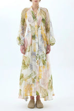 Hazel Floral Print Belted Shirt Midi Dress
