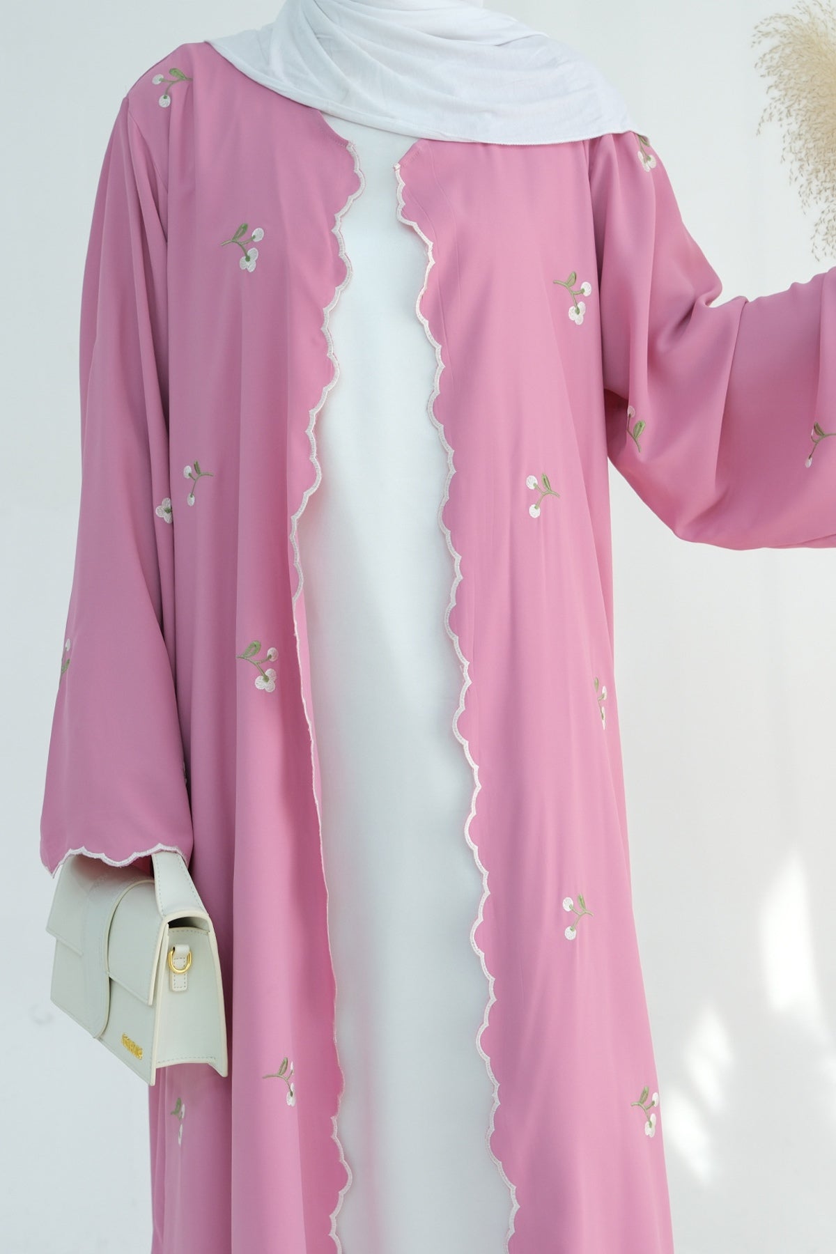 Floral Embroidered Open Abaya Dress