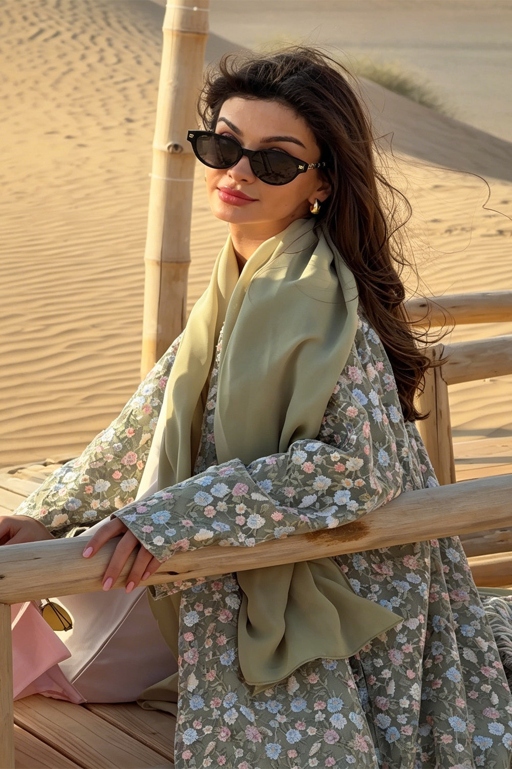 Full Floral Embroidered Double-Layer Abaya with Hijab
