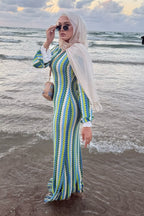 Liora Striped Knit Flare Maxi Dress-Green