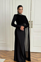 Slim-Fit Long Sleeve Luxury Evening Maxi Dress-Black