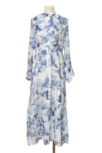Vintage Toile de Jouy Inspired Flare Sleeve Modest Maxi Dress