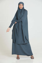 Sophisticated Integrated Hooded Abaya Set-NavyBlue