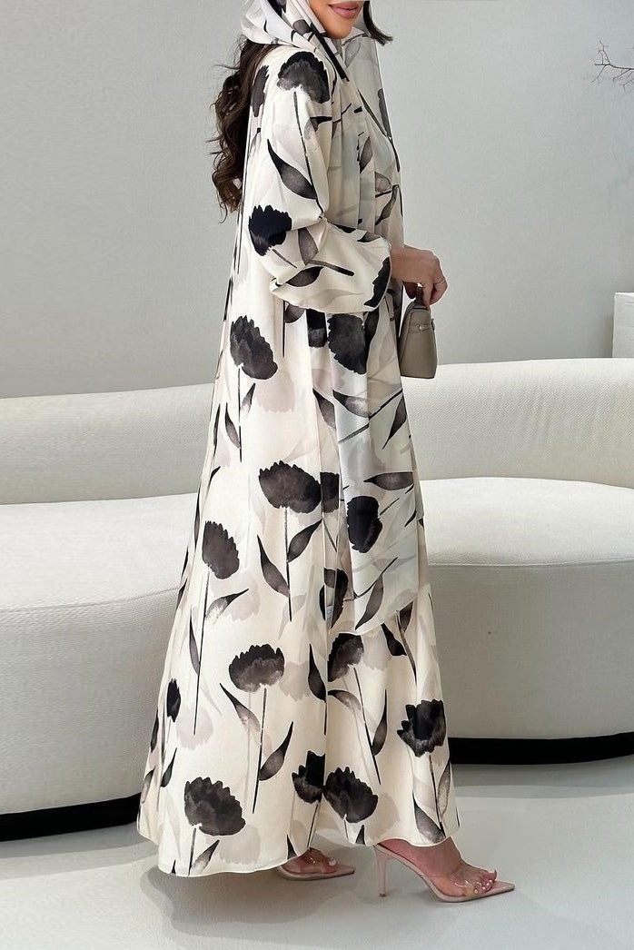 Watercolor Floral Print Abaya & Matching Hijab Set
