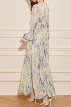 Enchanted Butterfly & Floral Cinched-Waist Full-Sweep Maxi Dress