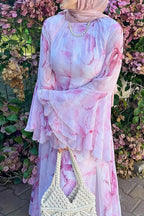 Yara Watercolor Ruffle Flare Maxi Dress-Pink