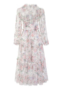 Intricate Floral Mesh Lantern Sleeve Maxi Dress