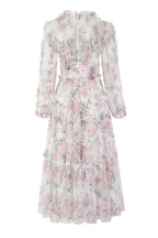 Intricate Floral Mesh Lantern Sleeve Maxi Dress