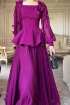 Gina Applique Peplum Skirt Set-Purple