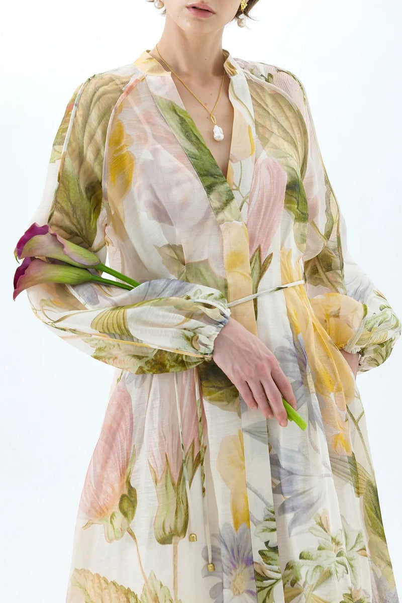 Hazel Floral Print Belted Shirt Midi Dress
