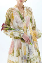 Hazel Floral Print Belted Shirt Midi Dress